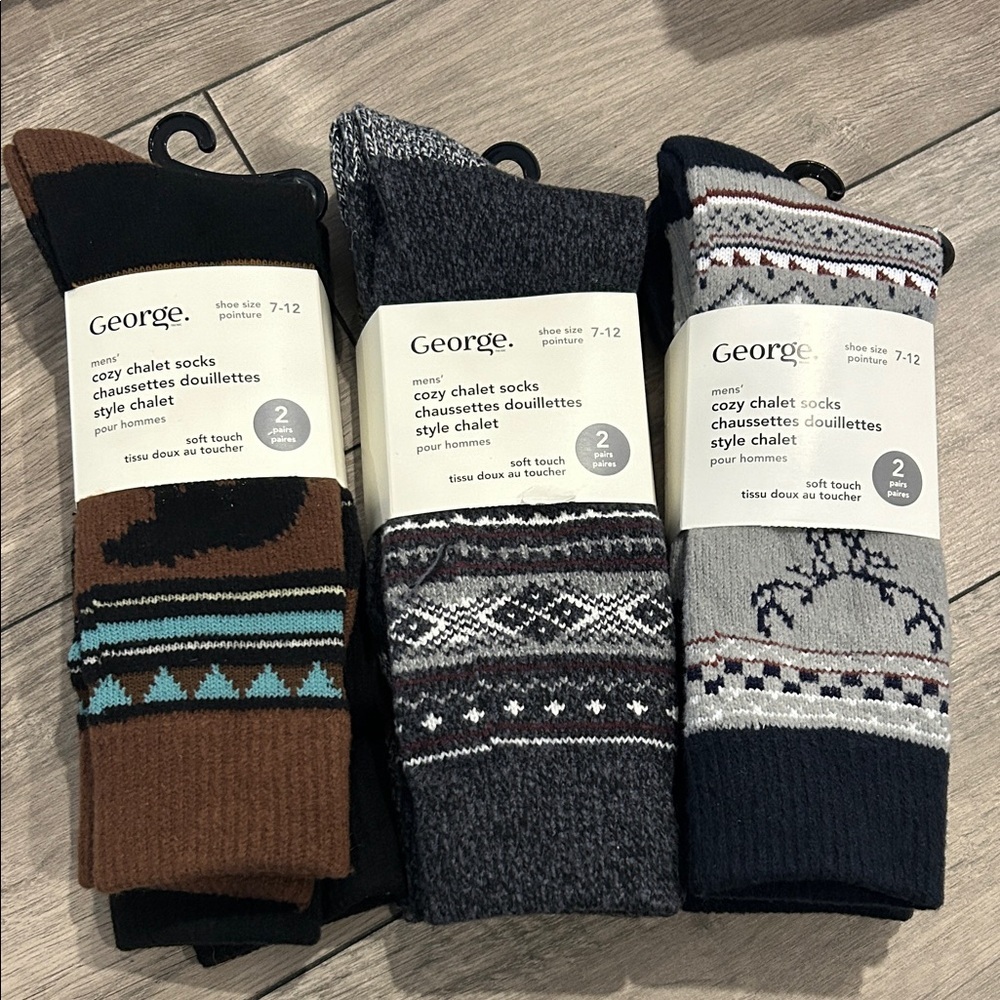 NEW 🆕 SIX pairs Men's Chalet Cozy Socks - Black, Gray, and Brown